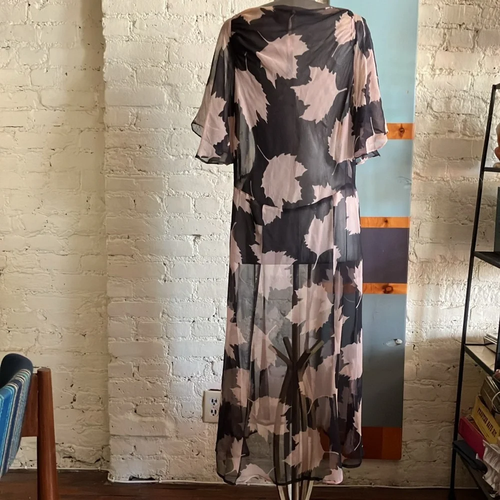 Vintage 20s leaf pattern sheer midi dress size small - Picture 2 of 16
